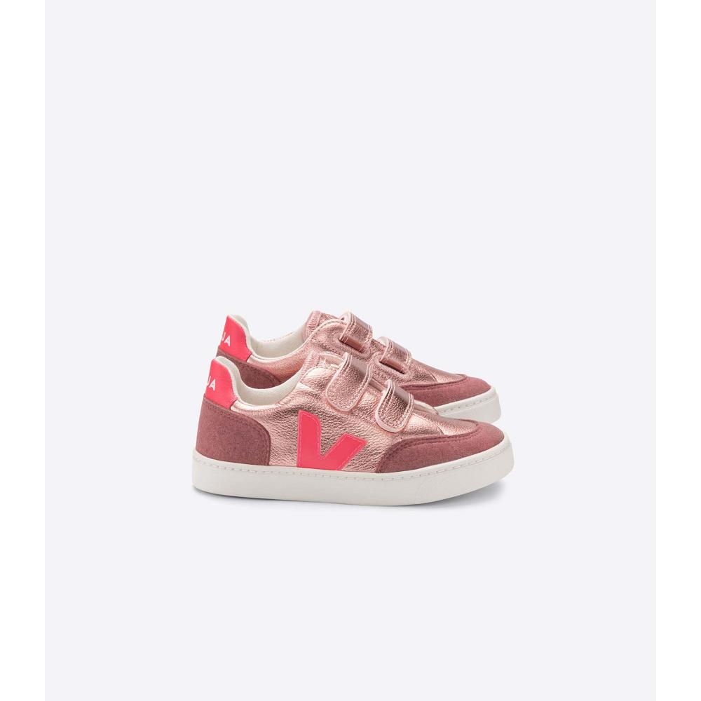 Kids\' Veja V-12 CHROMEFREE Sneakers Pink | SG 879KOR